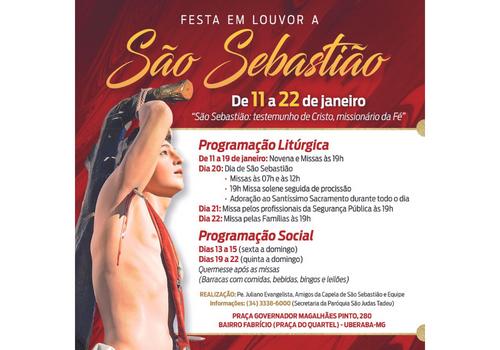 Festa em louvou a São Sebastião de 11 a 22 de janeiro (Foto/Divulgação)