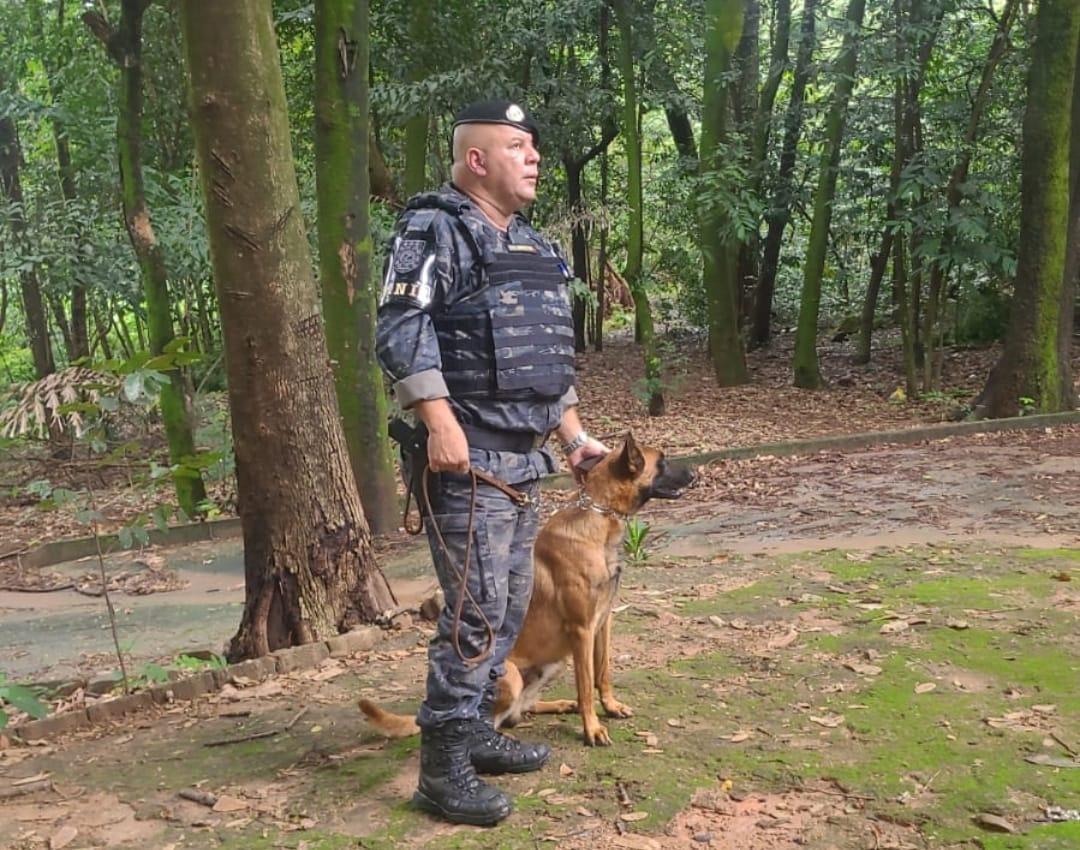 GCM Gianvécchio e um dos cães em treinamento (Foto/Divulgação)