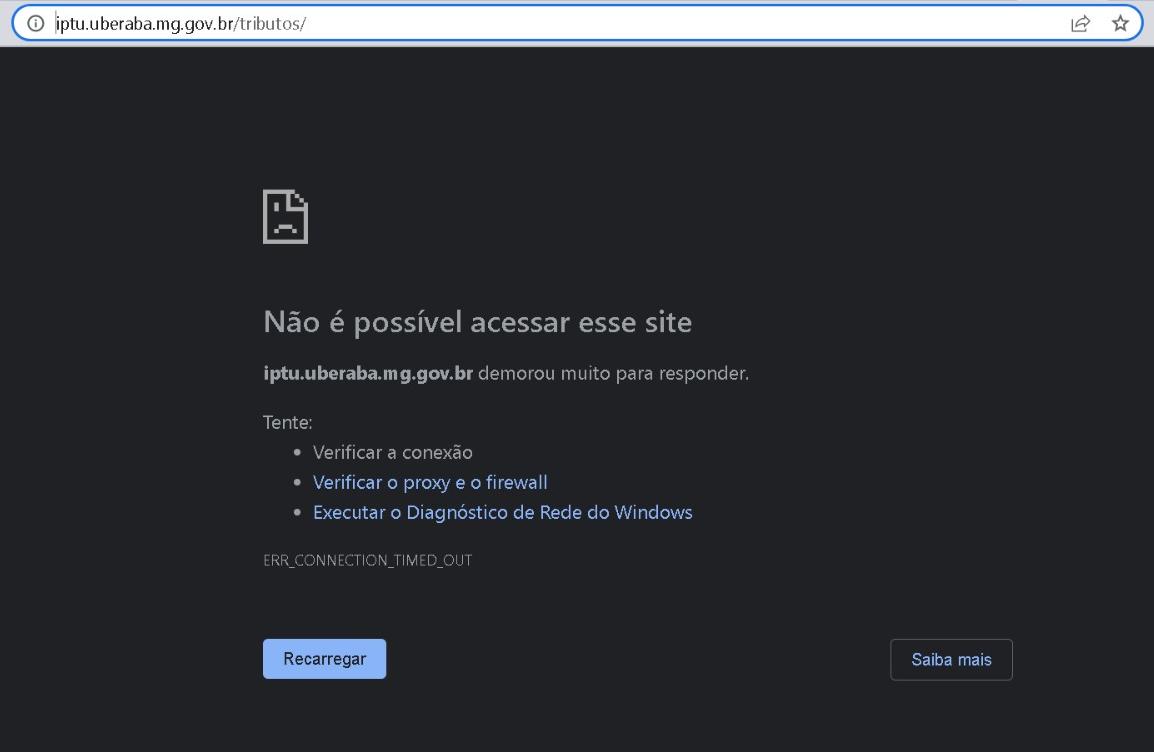 Mais uma vez o sistema de emissão de guias do IPTU em Uberaba saiu do ar (Foto/Reprodução)