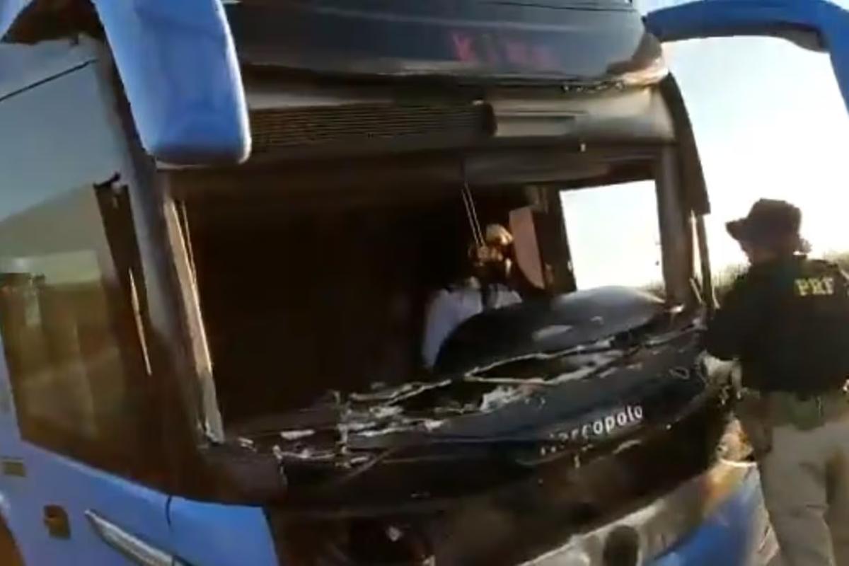 Situação do ônibus parado pela PRF (Foto/Reprodução)