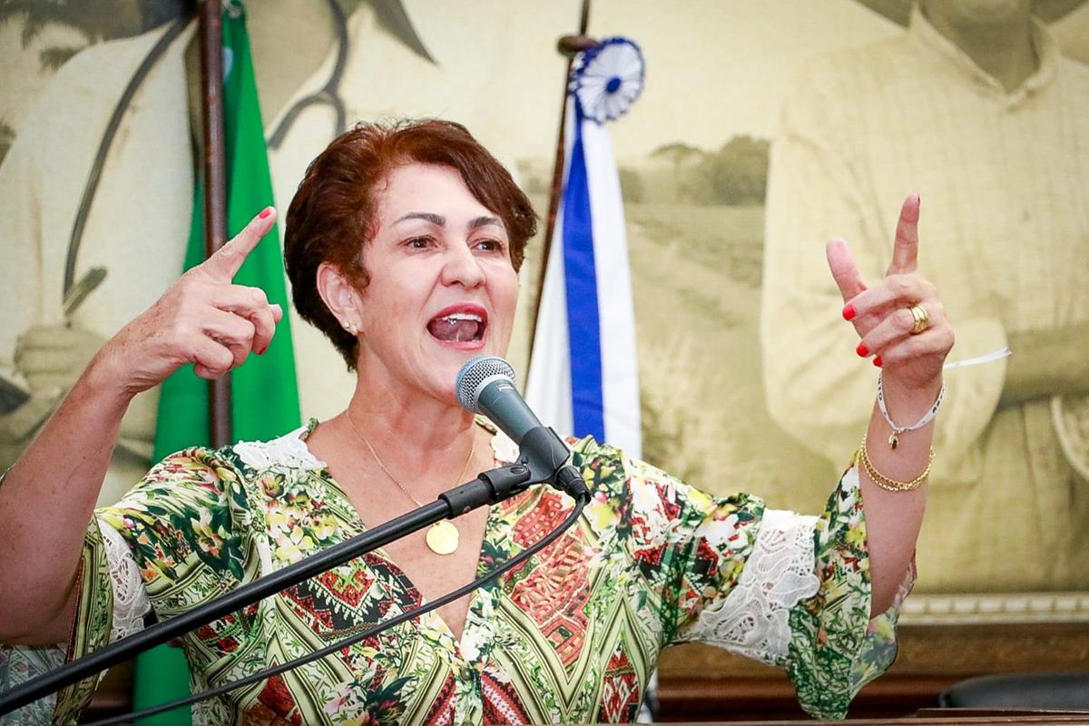 Vereadora Luciene Fachinelli fez pronunciamento emocionado na noite de ontem, quando destacou que foi exposta de forma vexatória nas redes sociais  (Foto/Rodrigo Garcia/CMU)