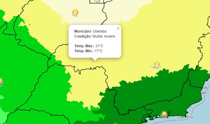Previsão do Tempo em Uberaba nesta quarta-feira (10) (Foto/Reprodução InMet)