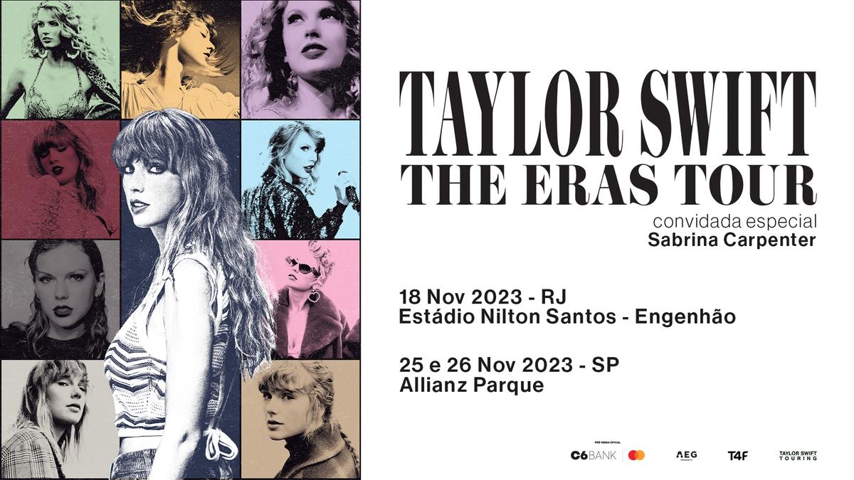 Cartaz da The Eras Tour, de Taylor Swift, anunciando shows no Brasil (Foto/Reprodução)
