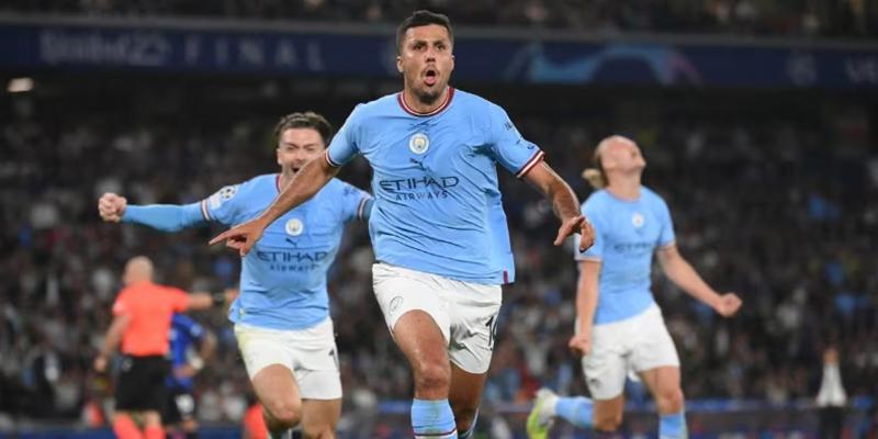 O volante espanhol Rodrigo marcou o gol do título do Manchester City (Foto/FRANCK FIFE/AFP)