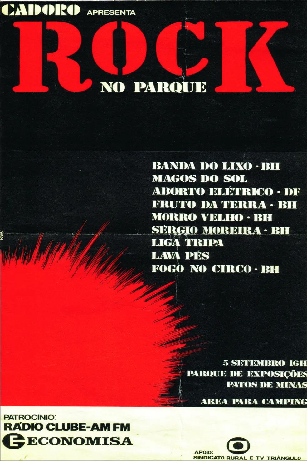 Cartaz do festival Rock no Parque, em Patos de Minas, de 1982. (Foto/Cadoro Produções/Arquivo)
