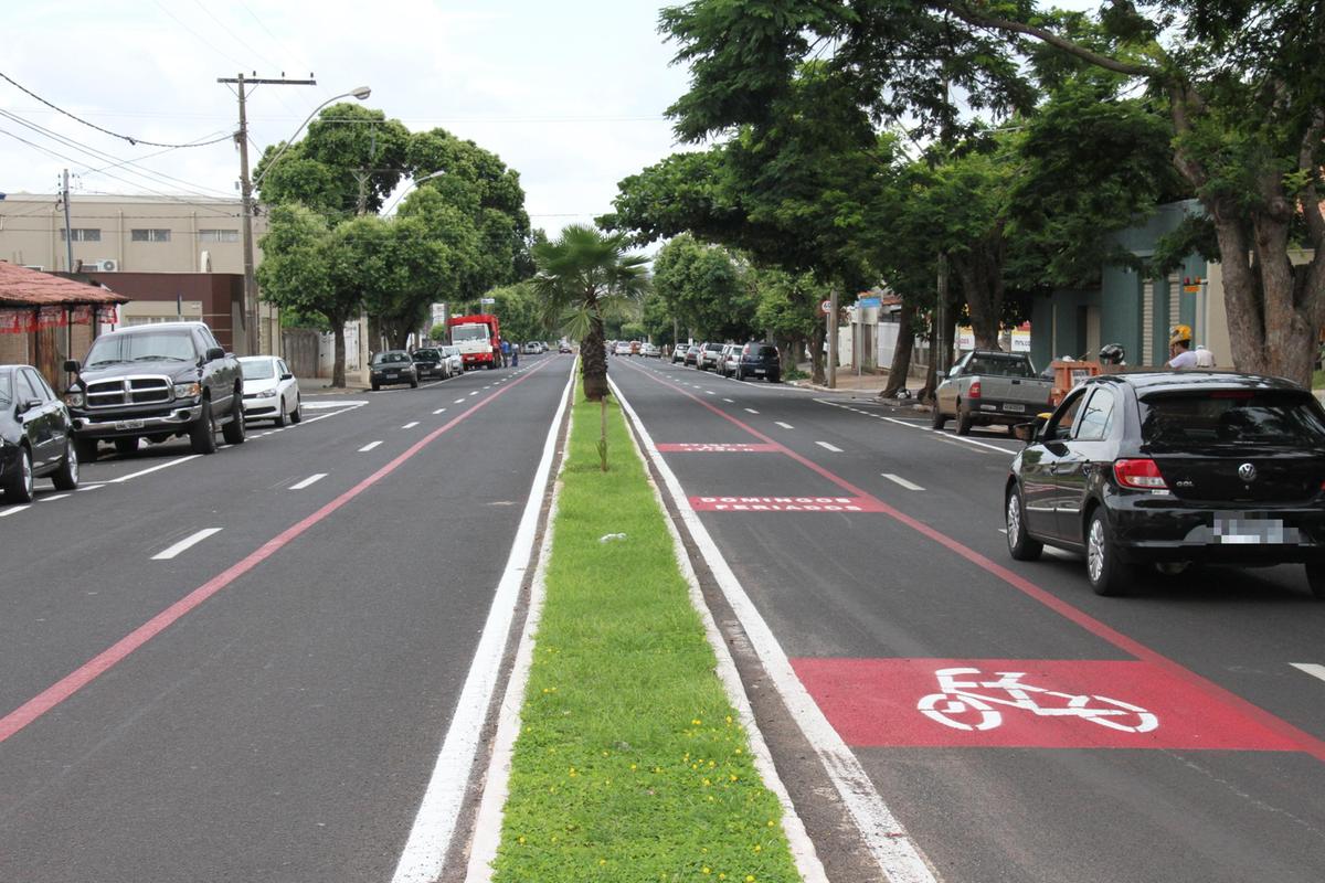 Ciclofaixa foi ampliada em Uberaba em 2013, quando chegou às avenidas Santos Dumont e Nenê Sabino. Segundo Luiz Medina, são essas as avenidas que voltam a ser contempladas com o dispositivo a partir de setembro (Foto/Arquivo JM)