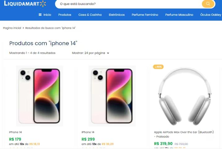 Site Liquida Mart vende iPhones por menos de R$ 200 (Foto/Liquida Mart/Reprodução)