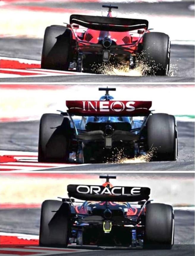 Imagens comparativas de Ferrari, Mercedes e Red Bull -- A Red Bull é a única com altura dentro das normas. (Foto/Reprodução)
