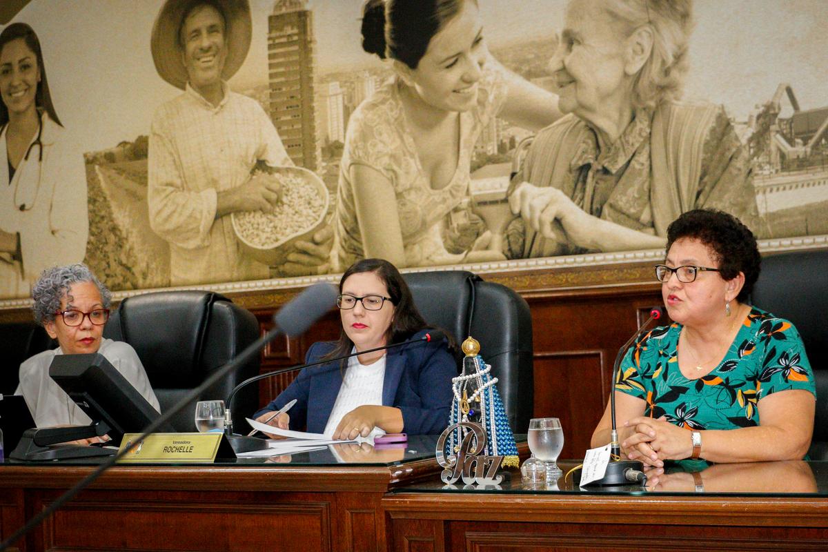 A vice-reitora Meire Soares e a reitora Marinalva Vieira participaram de audiência na Cãmara Municipal, convocada pela vereadora Rochelle Gutierrez (Foto/Rodrigo Garcia/CMU)