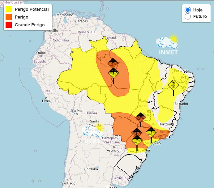 Uberaba está em alerta laranja para tempestade, segundo o InMet (Foto/Reprodução InMet)