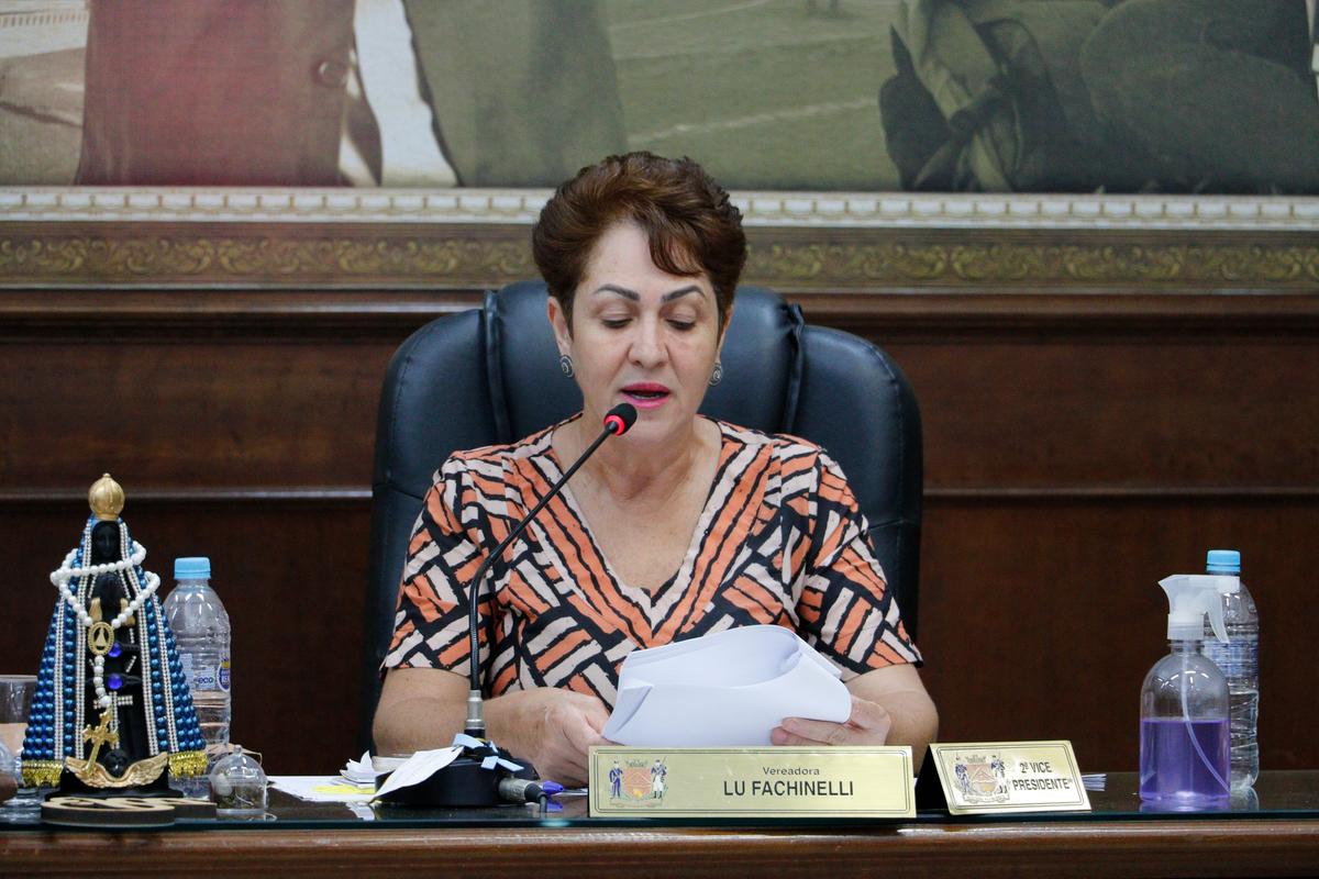 Presidente da Comissão Especial de Investigação, Luciene Fachinelli, durante a leitura do relatório no plenário da Câmara, na semana que passou (Foto: Jully Borges CMU)