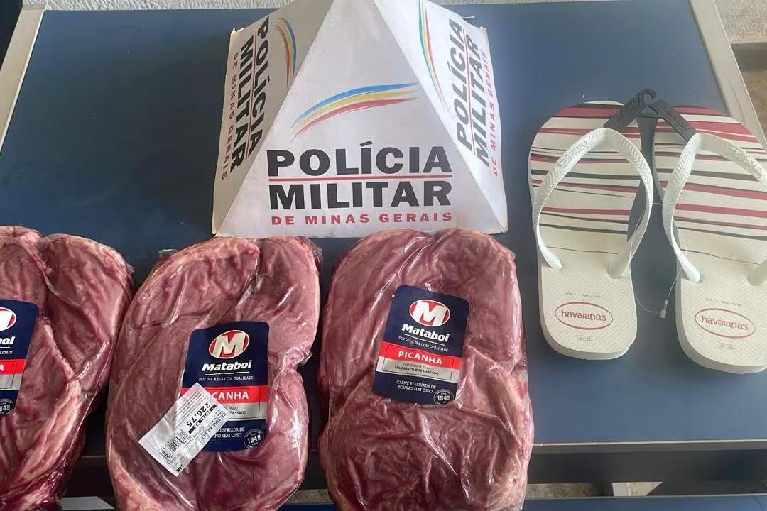Suspeito furtou picanhas e chinelo (Foto/PMMG/Divulgação)