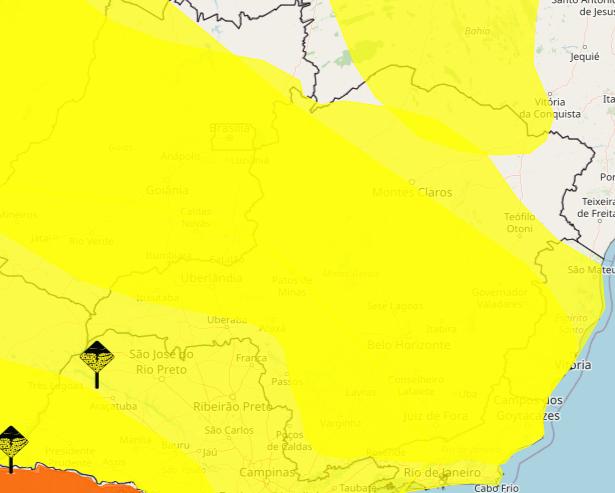 Alerta amarelo abrange grande partede Minas Gerais (Foto/Reprodução/InMet)