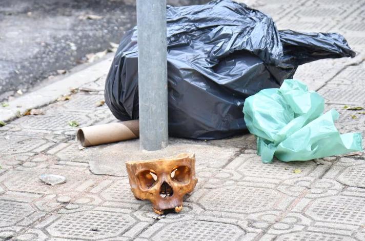 Crânio humano foi encontrado em calçada na cidade de Governador Valadares (Foto/PMMG/Divulgação)