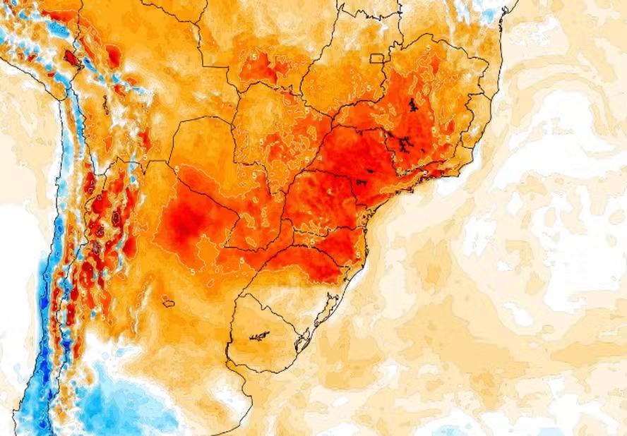 Onda de Calor atinge estados do Sudeste e Sul no Brasil em março (Foto/Reprodução/MetSul)