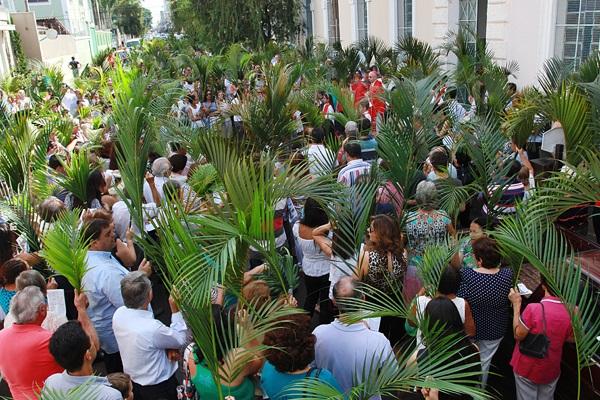 Fiéis saem às ruas em procissão, com folhas de palmeiras simbolizando a aclamação a Jesus como rei (Foto/Divulgação)