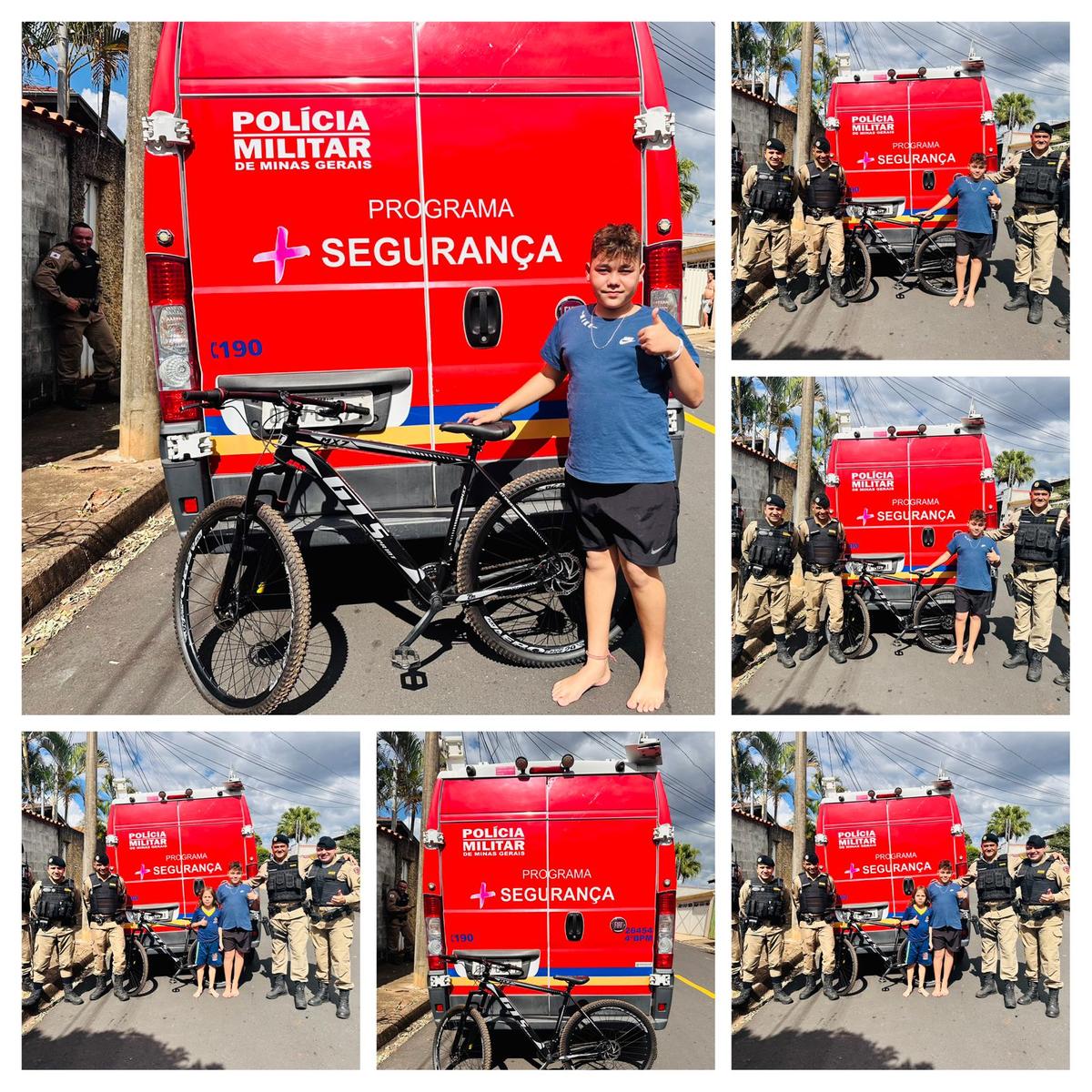 Policiais militares do 4º BPM se uniram e fizeram uma “vaquinha” para comprar uma bicicleta para restaurar a alegria do pequeno Adriano (Foto/Divulgação)