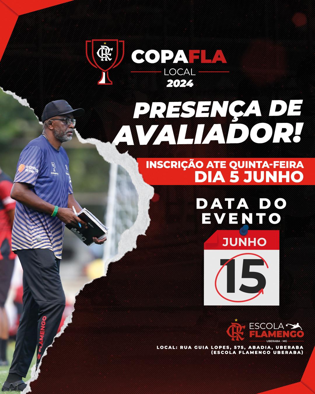 Atenção, craques de plantão! Termina nesta quinta-feira dia 05 de Junho, inscrição para a próxima avaliação da escola de craques do flamengo. A seleção acontecera dia 15 de junho, corra e inscreva seu craque mirim! Maiores Informações acesse no Instagram @escolaflamengouberaba (Foto/Divulgação)