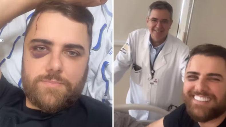 Ao ser levado para o hospital, o sertanejo levou 50 pontos na cabeça e usou as redes sociais para dizer que apesar do susto que levou, estava bem e iria se recuperar em casa (Foto/Divulgação)