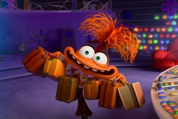 A ansiedade é personificada como um ser laranja e agitado que vive dentro do cérebro, no filme Divertida Mente 2, da Pixar (Foto/Reprodução)