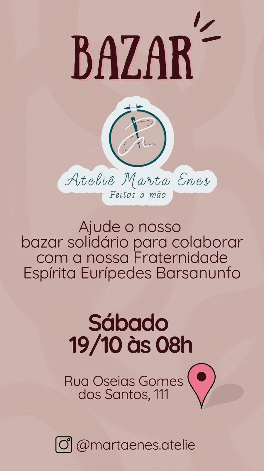 Nossa querida Martha Enes e toda equipe do Centro Espirita Eurípedes Barsanufo realizam neste sábado a partir das 8h o seu tradicional bazar com coisas lindas e feitas com muito carinho, vale a pena conferir e ajudar