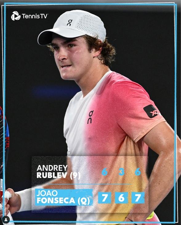 João Fonseca derrubou Andrey Rublev que já foi o quinto do mundo (Foto/Instagram)