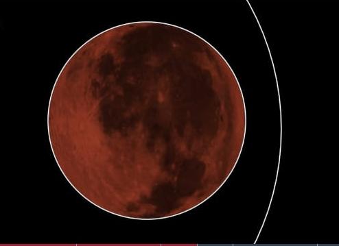 Embora 2025 tenha dois eclipses lunares e dois solares, apenas o do dia 14 de março será visto em Uberaba. Evento terá seu ponto máximo na cidade às 3h58 (Foto/Reprodução/Eclipse Guide)