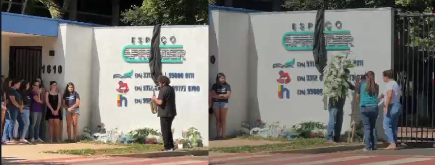 Comunidade escolar se reuniu em manifestação de apoio à jovem que perdeu a vida em ataque em escola particular, em Uberaba (Foto/Reprodução vídeo - redes sociais)