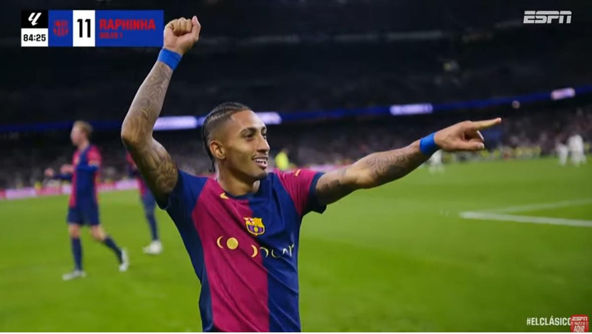 O atacante Raphinha faz uma temporada de gala com a camisa do Barcelona (Foto/ESPN)