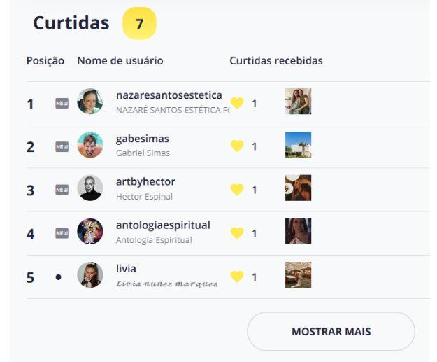 Curtidas feitas pelo perfil de Anitta em determinada semana na plataforma do Snoopreport (Foto/ Reprodução)