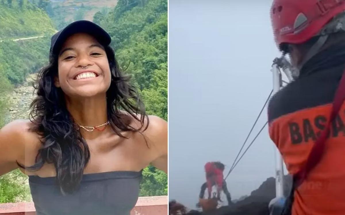 Corpo de Juliana Marins foi içado na região do vulcão Rinjani (Foto/Redes sociais e tvOneNews/Reprodução)