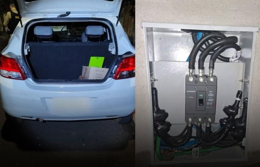 Carro usado na ação criminosa foi apreendido após os ocupantes terem danificado padrão de energia com a retirada de cabos  (Foto/Divulgação)