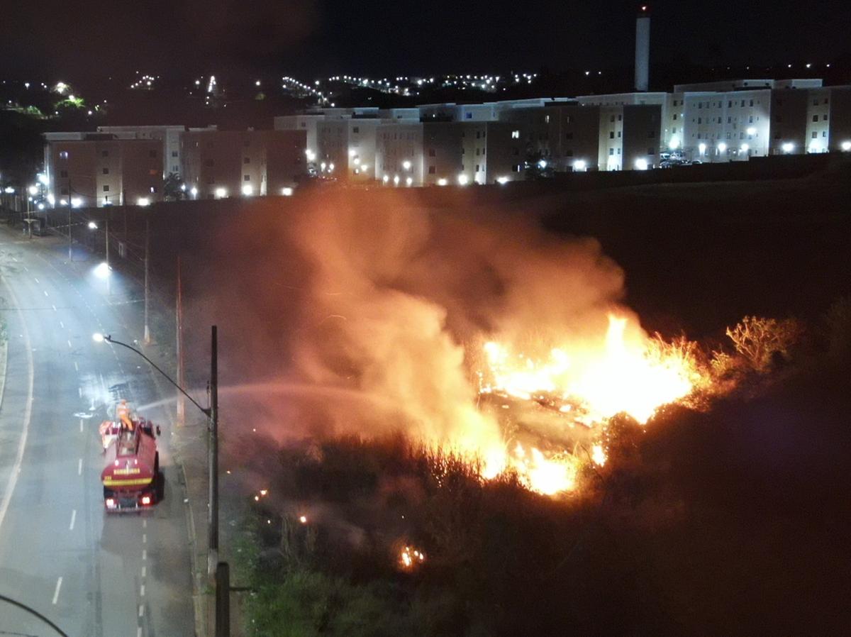 Militares do Corpo de Bombeiros atuaram no combate ao incêndio, que destruiu mais de 12 mil metros quadrados de vegetação (Foto/Divulgação)