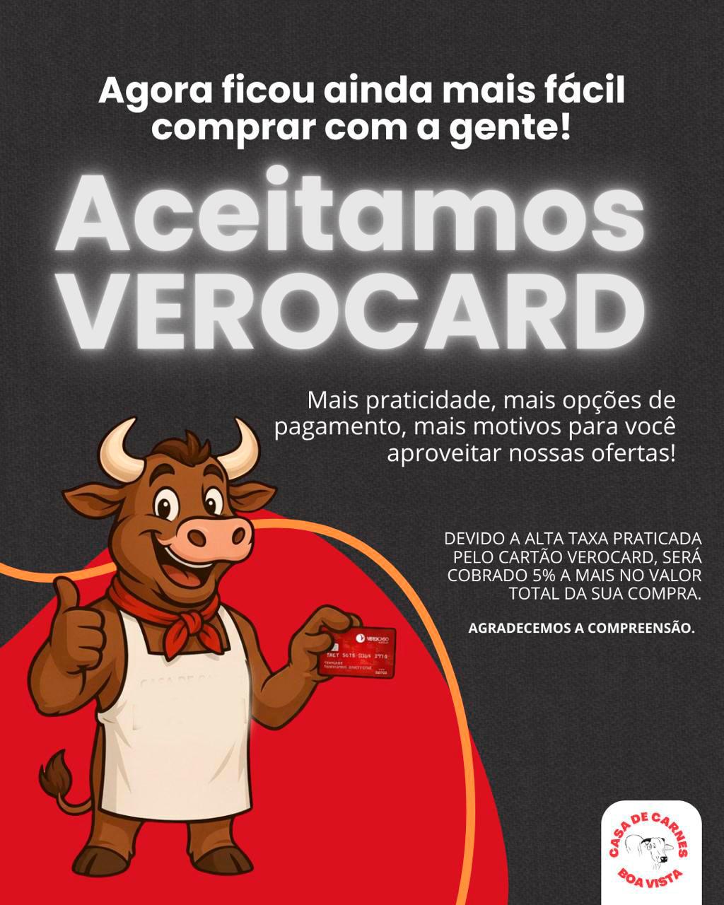 Anúncio de estabelecimento comercial apontando a aceitação do novo cartão-alimentação da Prefeitura mediante pagamento de taxa extra de 5% (Foto/Reprodução)