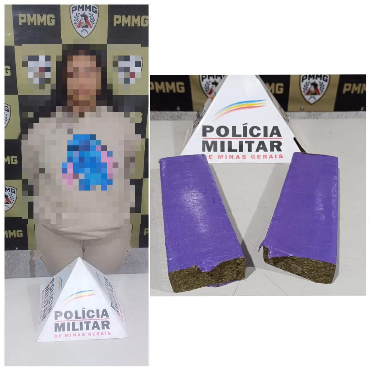 Droga apreendida durante abordagem policial; mulher foi presa no bairro Costa Teles I acusada de tráfico. (Foto/Divulgação/PMMG)