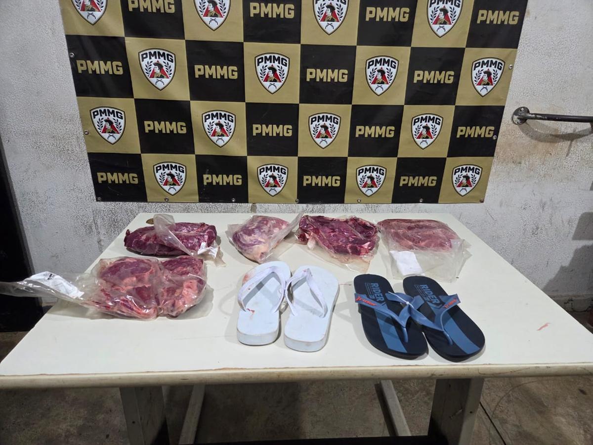 PM flagra ladrão saindo de supermercado com produtos furtados em Uberaba. (Foto/Divulgação/PMMG)