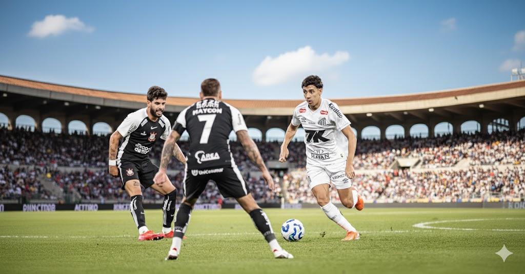 Santos e Corinthians duelam na Vila Belmiro pela 28ª rodada do Brasileirão, em noite de rivalidade e times desfalcados (Foto/Raul Baretta/SFC)