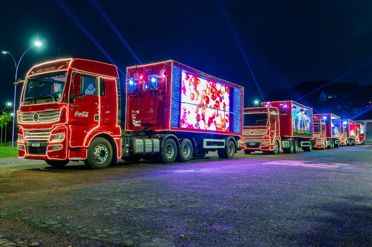No dia 8, a partir das 18h, cinco caminhões iluminados da tradicional Caravana da Coca-Cola percorrerão as ruas da cidade até o Shopping Uberaba, acompanhados de personagens e música natalina (Foto/Reprodução)