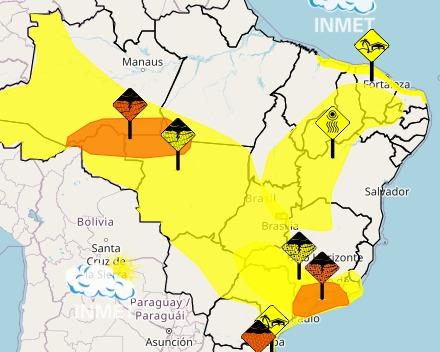 O aviso do Inmet teve início às 9h32 desta quarta-feira (29) e segue até as 8h de quinta (30) (Foto/Reprodução)