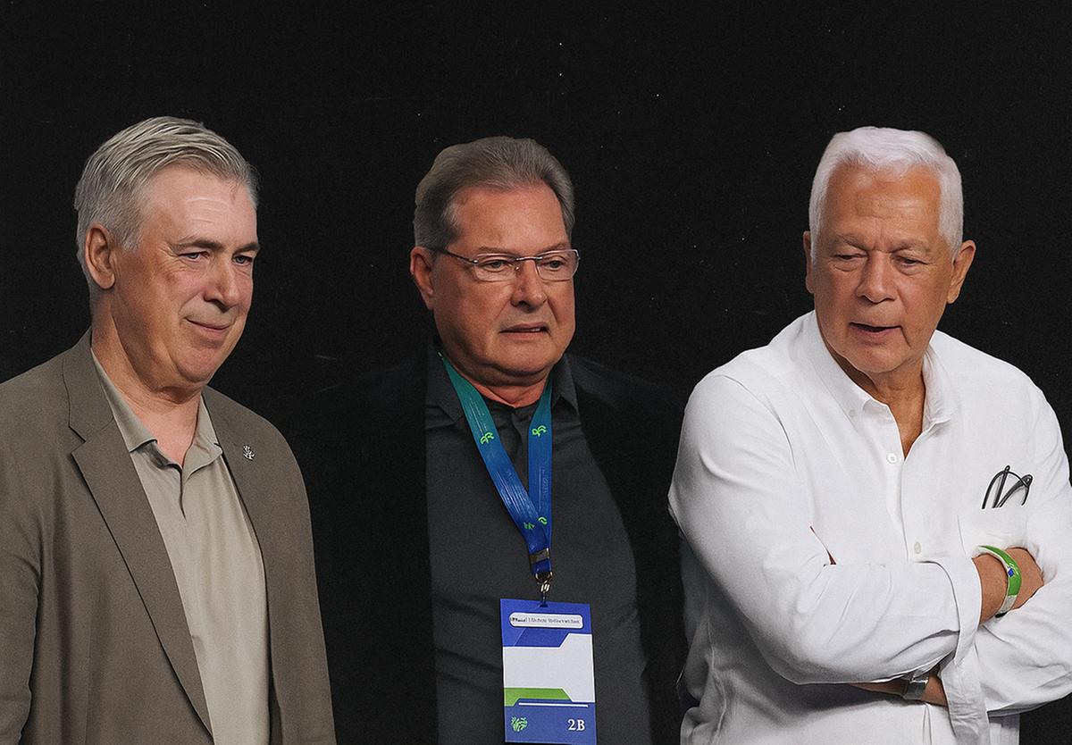 Durante evento na sede da CBF, críticas de Leão e Oswaldo a técnicos estrangeiros deixaram Ancelotti visivelmente incomodado (Foto/Reprodução)