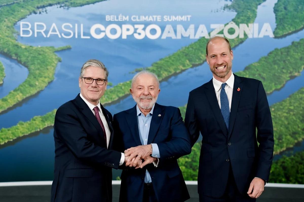 Lula se encontrou com o Príncipe William e o primeiro-ministro britânico, Keir Starmer, às margens da Cúpula de Líderes da COP30 (Foto/Ricardo Stuckert/PR)