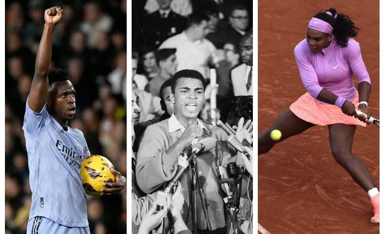 Vini Jr, Muhammad Ali e Serena Williams são símbolos da luta antirracista no esporte (Fotos/Jose Jordan/AFP/Reprodução)