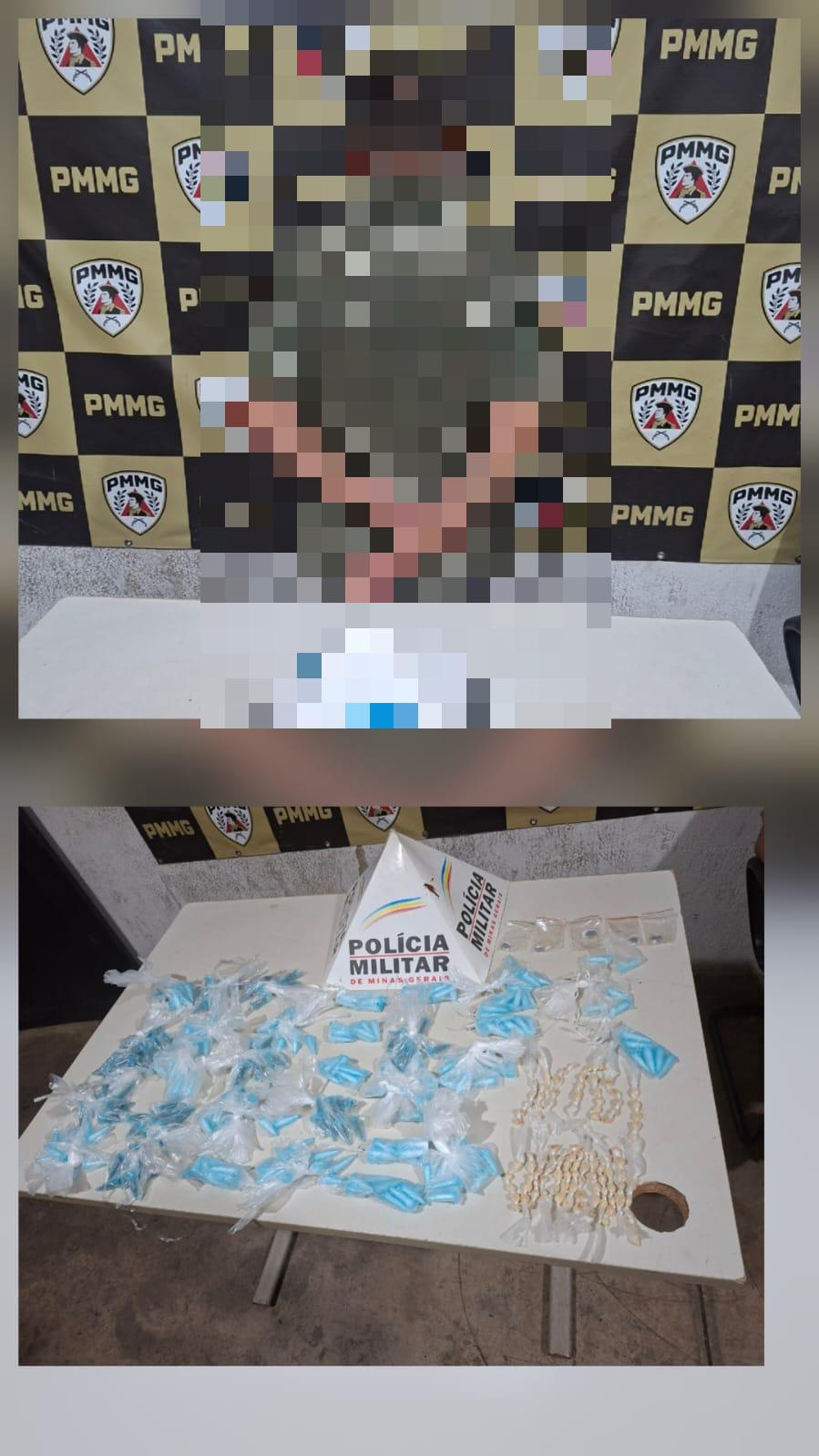 Cão Osíris localiza drogas escondidas na mata e auxilia Tático Móvel em apreensão de mais de 400 porções de entorpecentes. (Foto/Divulgação/PMMG)