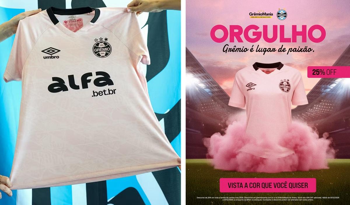 Grêmio faz promoção de camisa rosa um dia após fala homofóbica de Abel Braga (Foto/Montagem)