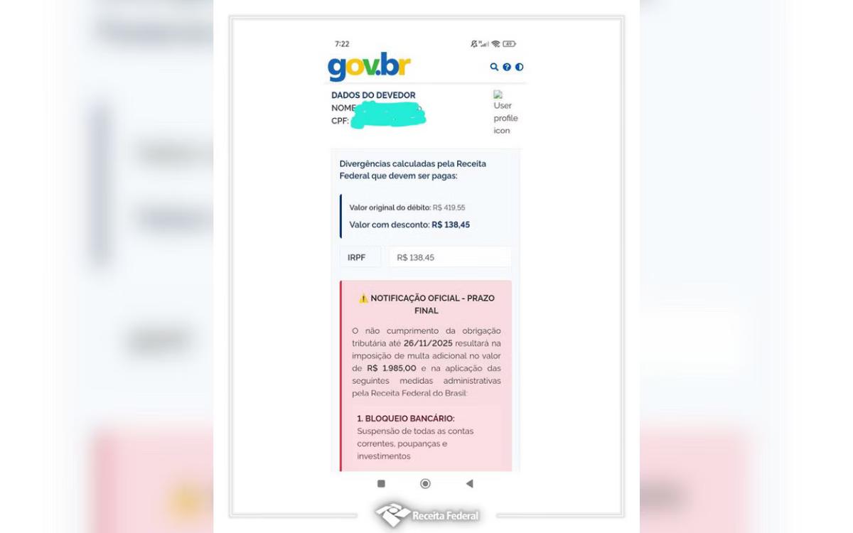 Receita Federal alerta sobre golpes que simulam página do gov.br (Foto/Receita Federal/Divulgação)