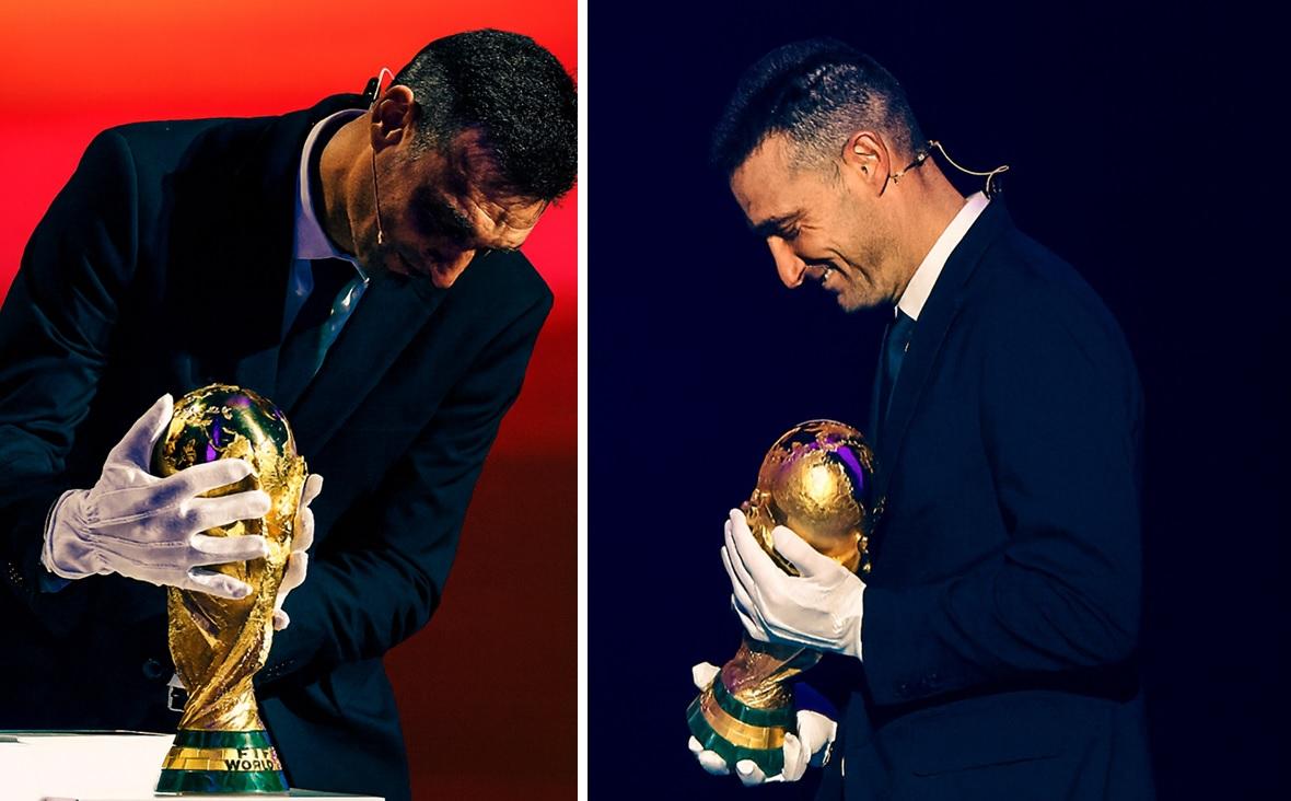 Infantino corrige protocolo e permite que Scaloni toque a taça sem luvas após erro no sorteio da Copa (Foto/montagem – Instagram)