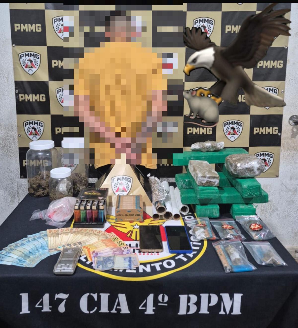 Polícia prende suspeito e apreende mais de 11 kg de maconha no Jardim Elza Amui (Foto/Divulgação/PMMG)