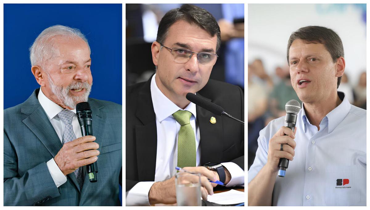 Os principais adversários em potencial de Lula em 2026 são Flávio Bolsonaro e Tarcísio de Freitas (Foto/Ricardo Stuckert/Edilson Rodrigues/Célio Messia)