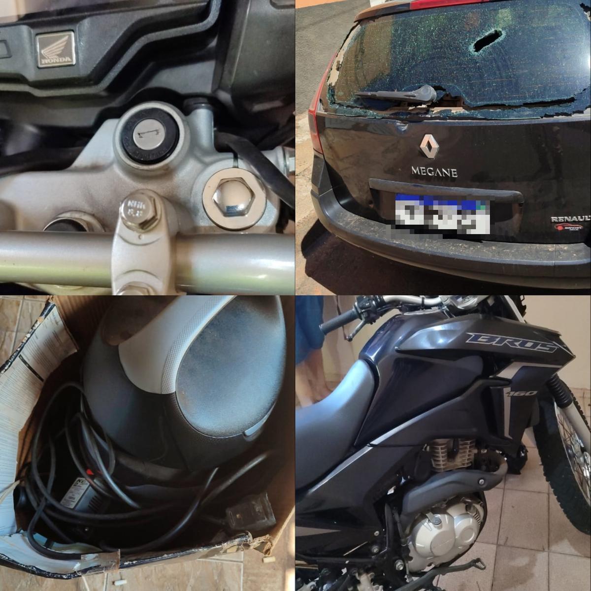Parte dos objetos recuperados durante a ação policial, incluindo peças de motocicleta e um liquidificador, apreendidos após a intervenção em furto ocorrido no interior de uma residência (Foto/Divulgação)