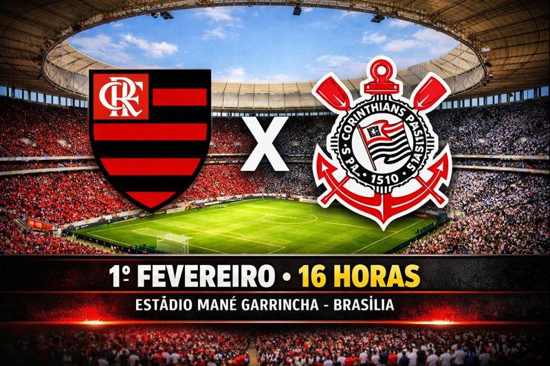 O Super jogo entre Flamengo e Corinthians será no Estádio Mané Garricha em Brasília (Foto/Montagem)